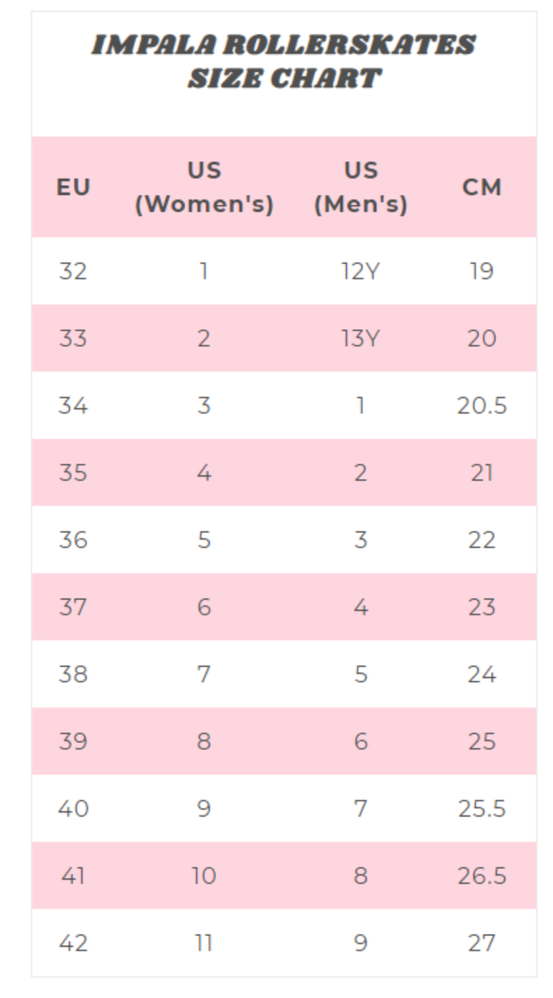 Impala Roller Skates Size Chart, Intuition Skate Shop, Skate Shops Near Me